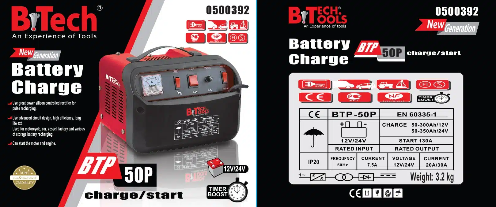 Battery charger/starter 6400W 24/12V 50P/130AH B.Tech - Image 2