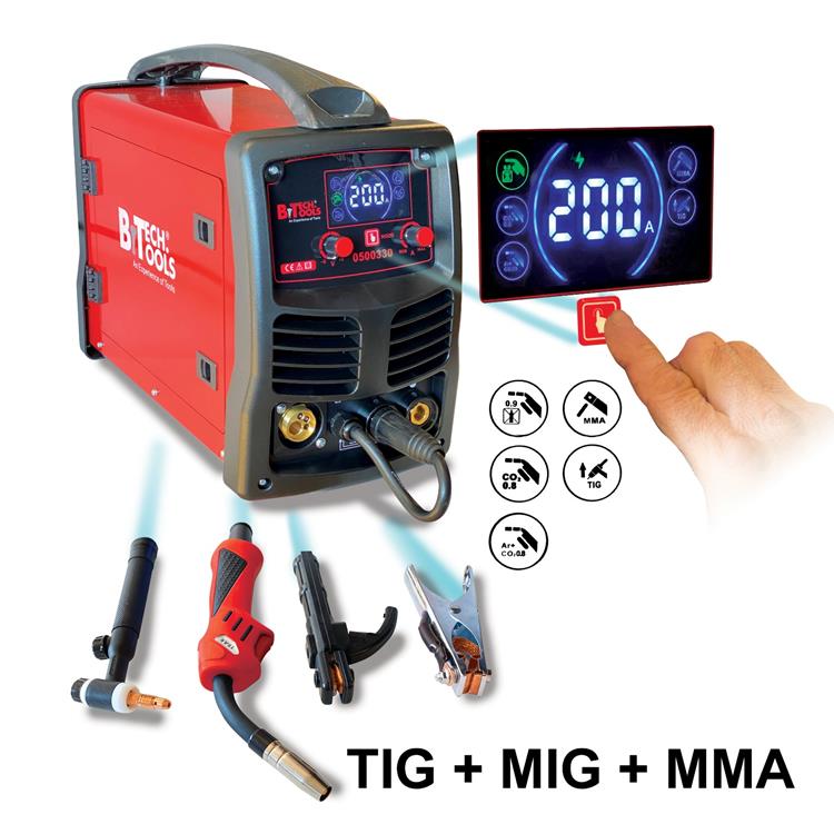 Inverter welder 200AH LCD model MMT 3 in 1 WS4 TIG+MIG+MMA B.Tech 0500330