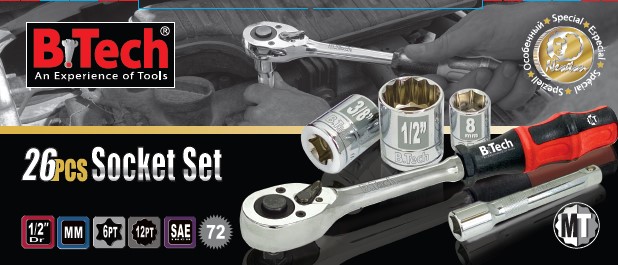 Set of sockets and accessories 25 pieces inches and mm DR 1/2 - Image 4