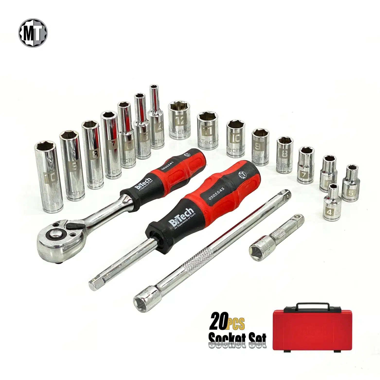 Socket and accessory set 20 pieces mm DR 1/4 B.Tech 0505502