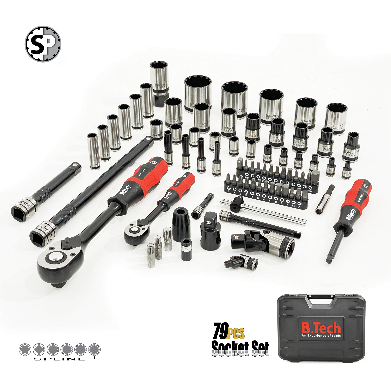 Dual Spline Socket Set and Accessories 79 Pieces DR 1/4"+1/2" Combined 6 in 1 (Like 210 Pieces)