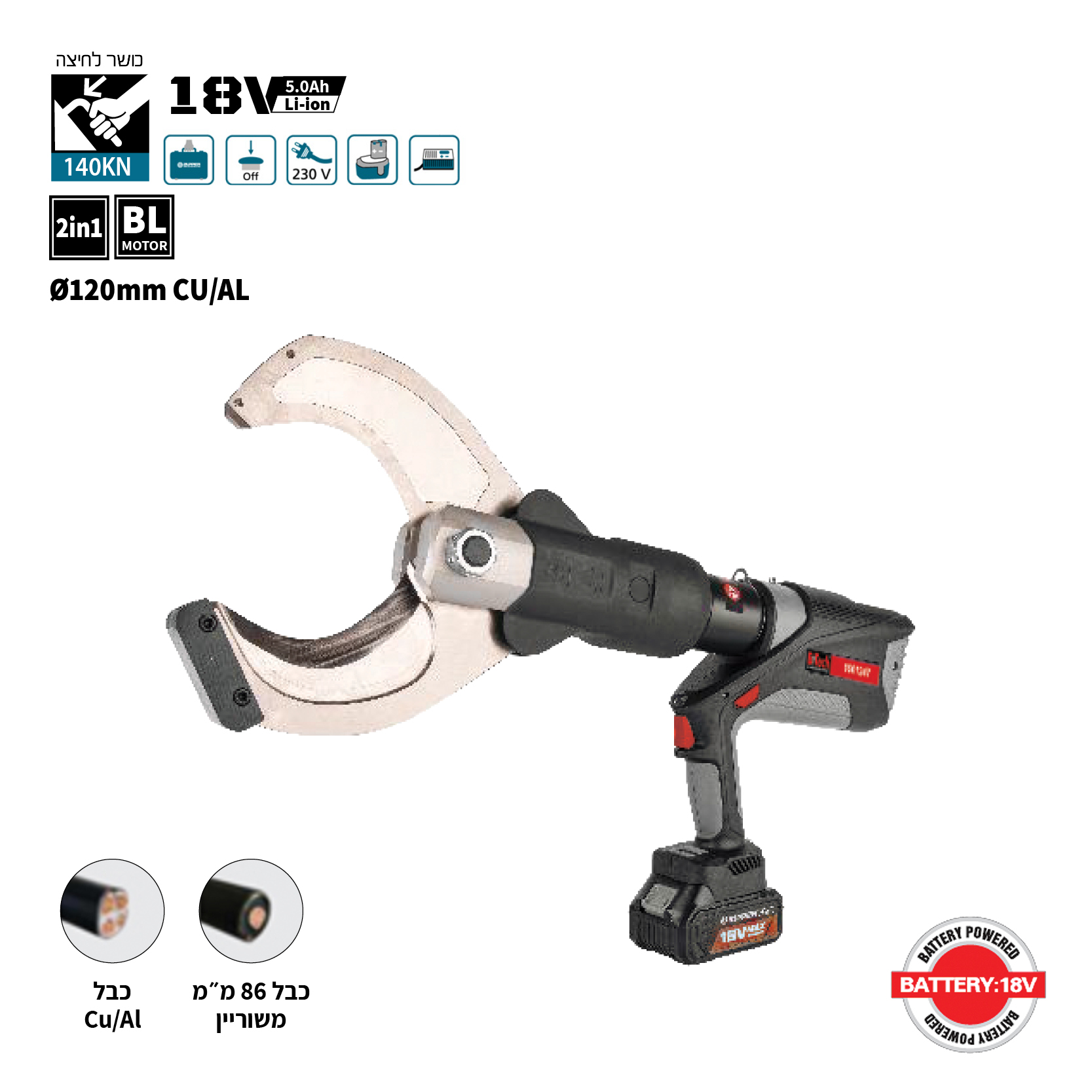 18V Lithium Rechargeable Cable Cutter Up to 120mm - Image 2