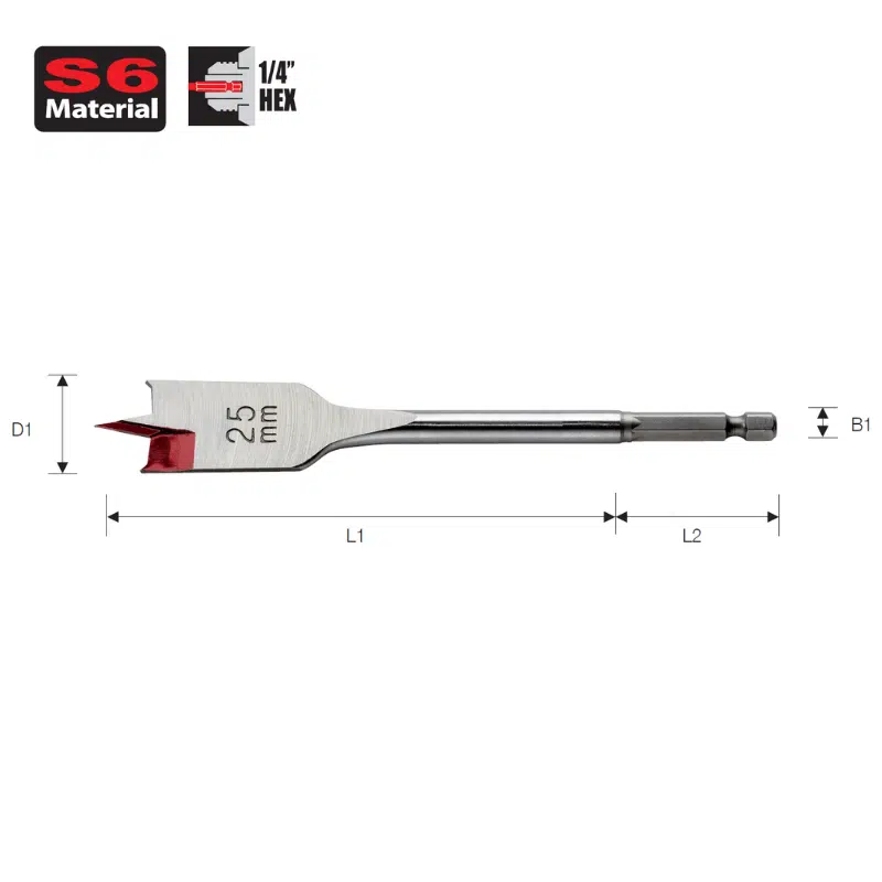 Flat wood impact drill bit 1/4 HEX S6 B.Tech 0508506